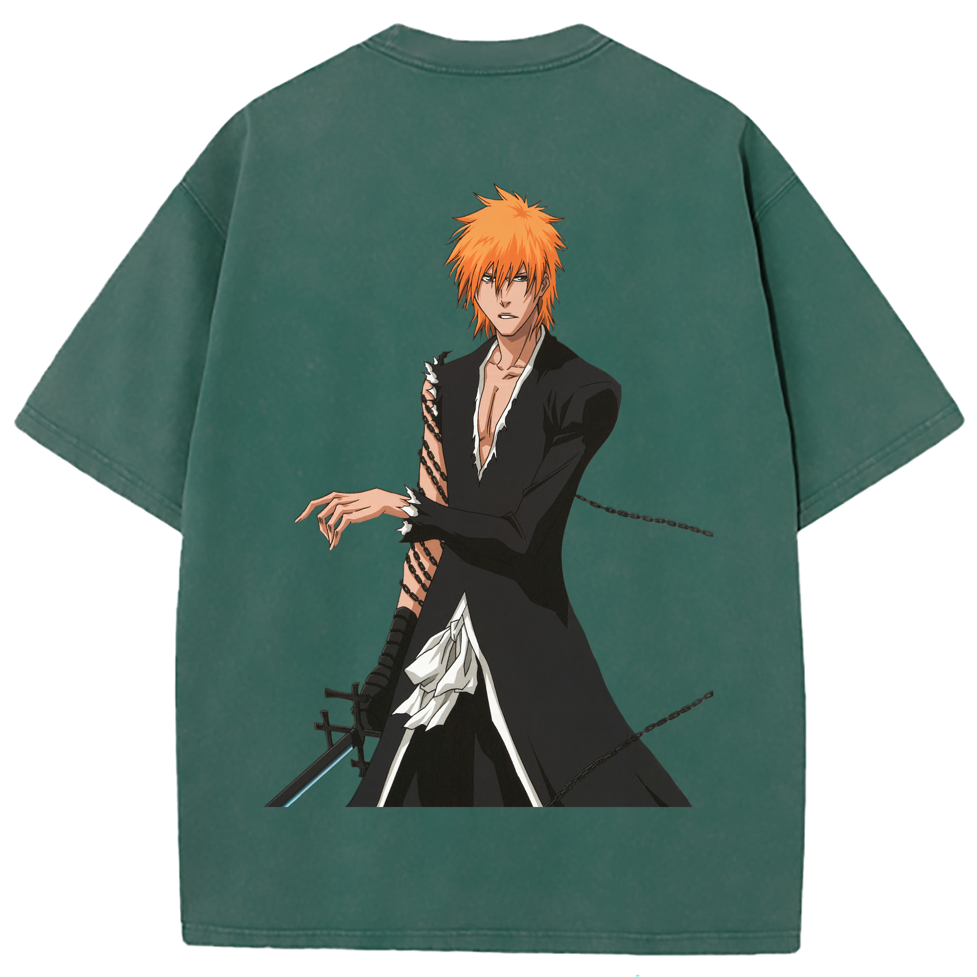 （画像用） ブリーチ 黒崎一護（くろさき いちご）BLEACH Kurosaki Ichigo 綿100% ヴィンテージ風 半袖Tシャツ（背面プリント）
